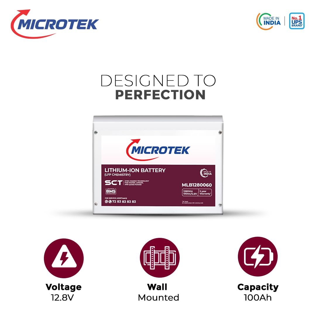 Microtek MLB1280060 100Ah-12Volt Lithiumion Battery