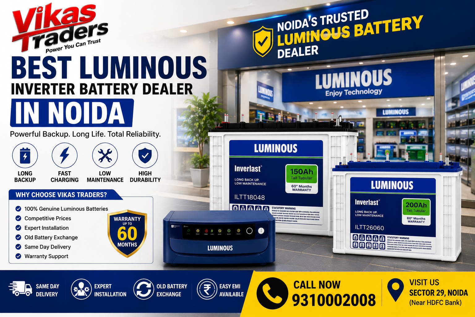 Best Luminous Inverter Battery Dealers in Noida Nearby